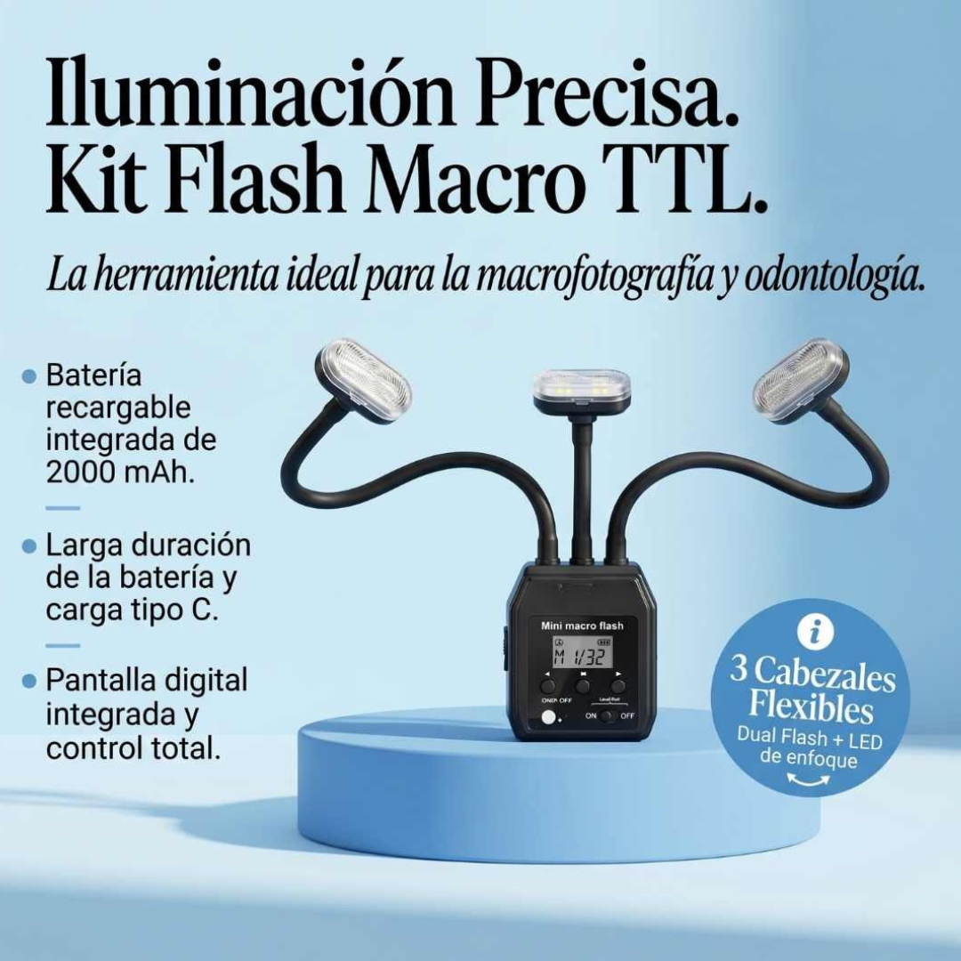 Flash Macro Dual con Dos Flashes y Luz Frontal – Compatible con Nikon, Sony y Canon | Fotografía Dental Profesional