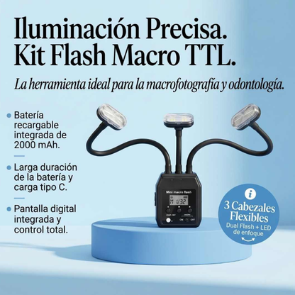 Flash Macro Dual con Dos Flashes y Luz Frontal – Compatible con Nikon, Sony y Canon | Fotografía Dental Profesional