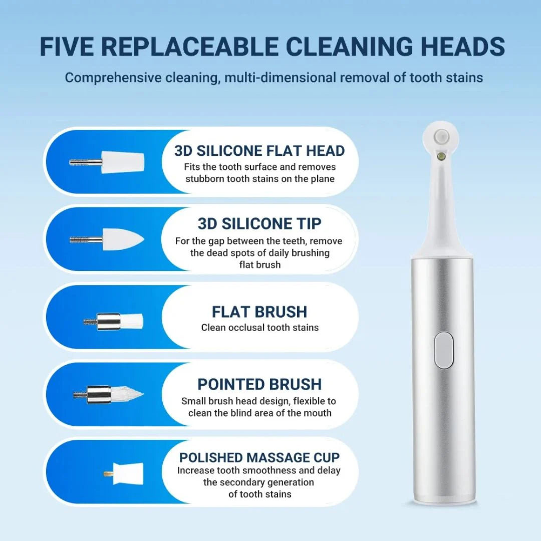 Five replaceable cleaning heads